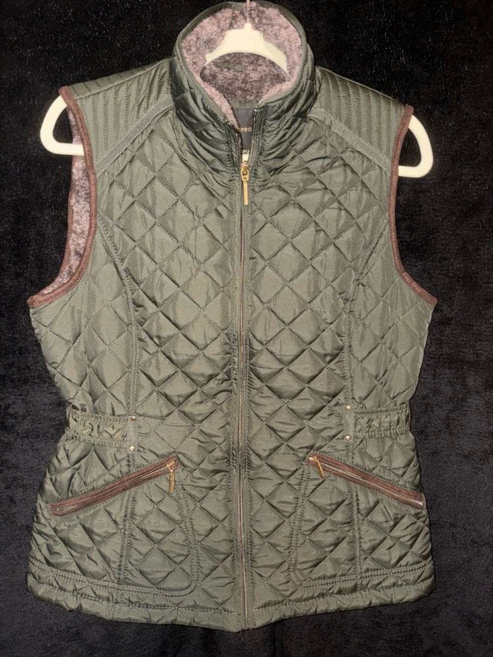 Weatherproof Quilted Faux Fur Lined Vest Sz S GRN Cozy Autumn Outdoor EUC
